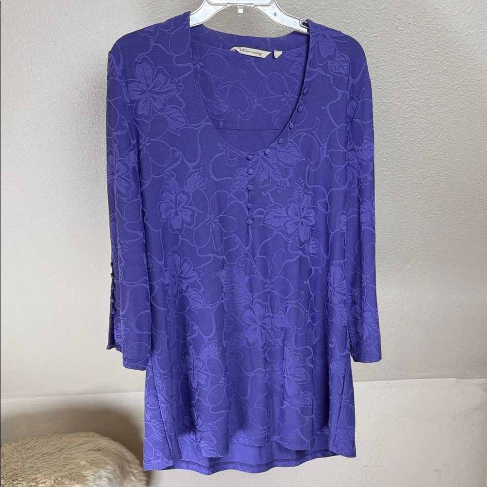 SOFT SURROUNDINGS Purple Brocade Tunic w/ covered button embellishments. Size XL